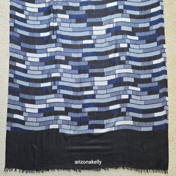 Accessories - Very Fine Cotton Scarf Lightweight Scarf Blue Black Grey White